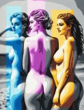 The Three Graces - Pictura erotic pop art, tempera pe carton special, arta erotica 27 x 35 cm, certificat de autenticitate