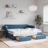 vidaXL Pat de zi cu extensie și sertare, albastru, 80x200 cm, catifea