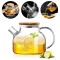 Ceainic cu infuzor 1 L Koken, Sticla termorezistentă borosilicată, Capacul bambus/oțel inoxidabil, Rezistent la temperaturi 150℃