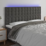 Cumpara ieftin Tăblie de pat cu LED, gri &icirc;nchis, 180x5x118/128 cm, catifea