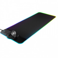 Mousepad Gaming cu incarcare wireless 15 w batanta, schimbare lumini RGB prin touch, conectare USB 3.0 grosime 4mm, 80x30 cm, Negru