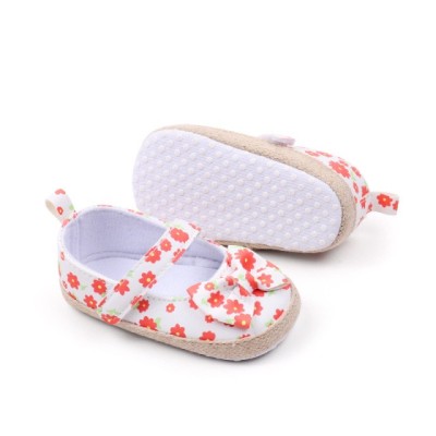 Pantofiori bebelusi cu model floral portocaliu si fundita (Marime Disponibila: foto