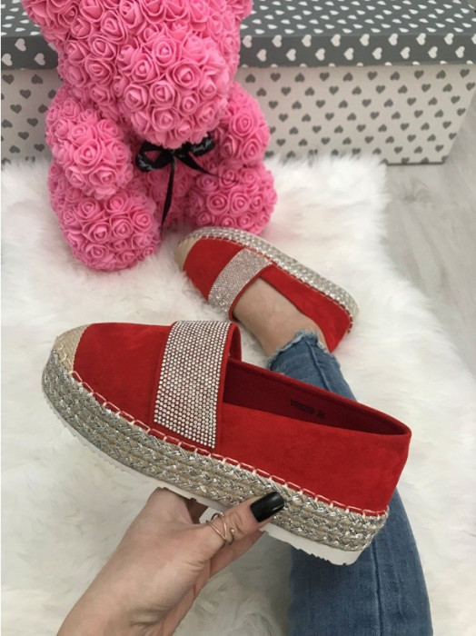 Pantofi espadrile dama rosii marime 38, 40+CADOU