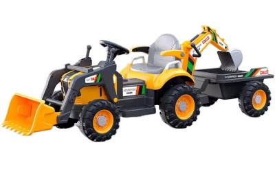 Tractoras electric pentru copii cu remorca, incarcator frontal si cupa spate, Kinderauto BRJ1588, 70W, 12V, galben foto