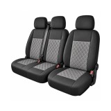 Huse auto universale autoutilitare 2+1 scaun sofer si bancheta dubla fata premium Imitatie Piele Romb Negru cu Cusatura gri Cod: TAP433