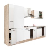 Mobilier de bucătărie Yorki 310 cu corp din stejar Sonoma, cu fațadă albă cu finisaj satinat și dulap cu rafturi, fără blat de lucru