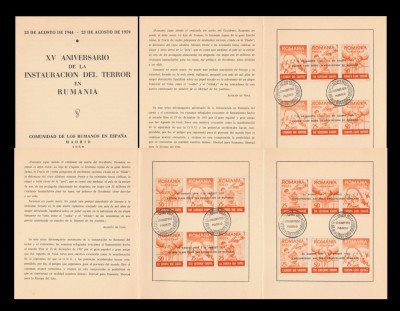 1959 Exil Romania - Set 3 carnete Instaurarea terorii comuniste, varietati cu cate 2 triptice supratiparite foto