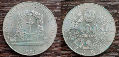 (A46) MONEDA DIN ARGINT AUSTRIA - 100 SCHILLING 1975, JOHANN STRAUSS foto