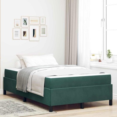 vidaXL Cadru de pat Verde &amp;icirc;nchis, verde și alb 120 x 200 cm Catifea 3399057 foto