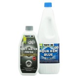 Solutie WC portabil, Duopack Aqua Kem Blue 2 litri, Grey Water Fresh 0,78 litri, aditiv WC portabil