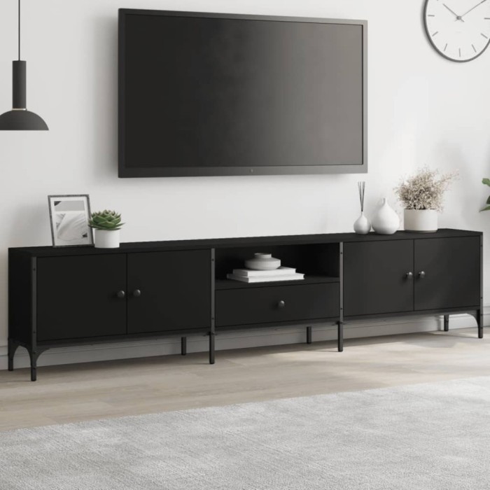 vidaXL Comodă TV cu sertar, negru, 200x25x44 cm, lemn prelucrat 838988