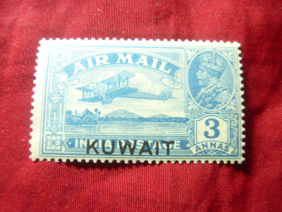 Timbru Kuwait 1933 colonie britanica supratipar pe timbru India ,R.George V ,3a foto