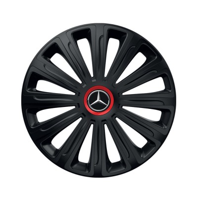 Set 4 Capace Roti pentru Mercedes, model Trend Black Cu Inel Rosu, R15 foto