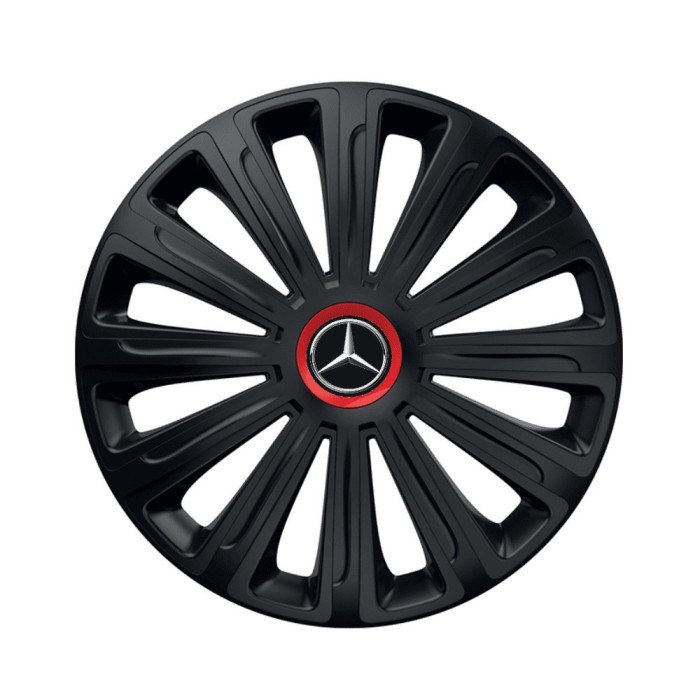 Set 4 Capace Roti pentru Mercedes, model Trend Black Cu Inel Rosu, R15