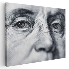 Tablou Benjamin Franklin pe bancnota de o suta de dolari, gri 1727 Tablou canvas pe panza CU RAMA 20x30 cm