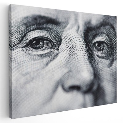 Tablou Benjamin Franklin pe bancnota de o suta de dolari, gri 1727 Tablou canvas pe panza CU RAMA 70x100 cm foto