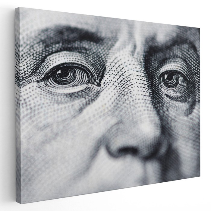Tablou Benjamin Franklin pe bancnota de o suta de dolari, gri 1727 Tablou canvas pe panza CU RAMA 70x100 cm