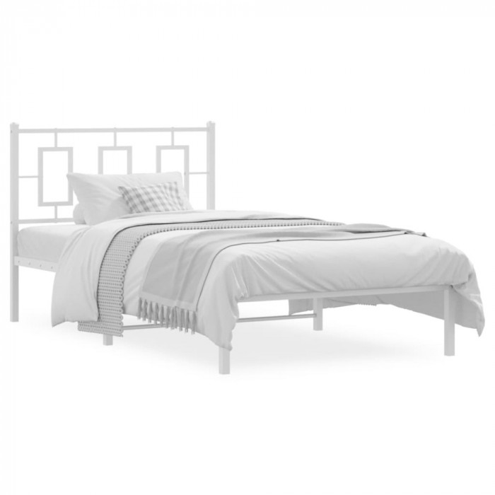 Cadru de pat din metal cu tablie, alb, 100x200 cm GartenMobel Dekor