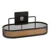 Suport Cosmetice Oval Cu Adeziv Metal/Bambus &ndash; Negru / Bamboo | Etajere Baie