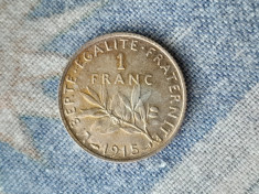 Moneda argint 1 franc 1915 franta aunc. foto