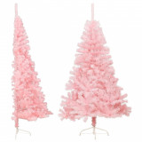 Jumătate brad de Crăciun artificial cu suport, roz, 150 cm, PVC