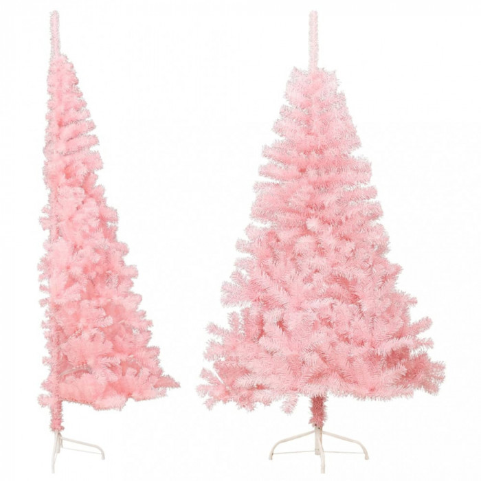 Jumătate brad de Crăciun artificial cu suport, roz, 120 cm, PVC