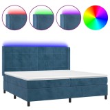 Cumpara ieftin Pat cu arcuri, saltea si LED, bleumarin, 200x200 cm, catifea