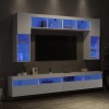 VidaXL Set comode TV de perete, 8 piese, cu lumini LED, alb