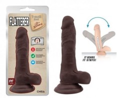 Dildo cu un corp realist si testicule, prevazut cu ventuza Flatterer Brown 18cm foto