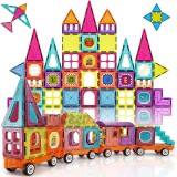 Set magnetic, constructie tren, jucarie diy cu 71 piese, diverse forme geometrice, multicolor