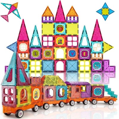 Set magnetic, constructie tren, jucarie DIY cu 71 piese, diverse forme geometrice, multicolor foto