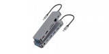 HUB USB-C 13 in 1, Docking Station cu 2x 4K HDMI, Eternet RJ45/1000Mbps, VGA, 3 x USB 3.0, 1 x USB 2.0, USB-C Data, PD, Cititor SD/TF, Jack Audio 3.5m