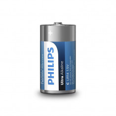 Set 2 baterii Ultra Alkaline Philips, LR14 C, 1.5 V, ambalaj blister
