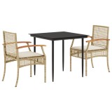 Set mobilier de gradina cu perne, 3 piese, bej, poliratan