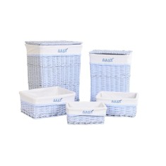 Set de Coșuri DKD Home Decor Albastru Celeste răchită Infantil 44 x 34 x 56 cm 5 Piese