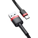 CABLU alimentare si date Baseus Cafule, Fast Charging Data Cable pt. smartphone, USB Type-C la USB Type-C PD2.0 60w, brodat, 2m, rosu+negru CATKLF-h91