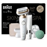Epilator Braun Silk-&eacute;pil 9 9-481 Flex 360&deg; SkinSpa, Wet &amp;amp; Dry, Smart Touch, 40 de pensete, 2 viteze, Trimmer, Cap de ras + Pieptene, Cap de masaj,
