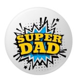 Cumpara ieftin Insigna rotunda SUPER DAD 58 mm, model comic cu explozie grafica albastra si galbena