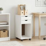 vidaXL Cabinet mobil cu roata Alb 34 x 39 x 65,5 cm Lemn masiv de pin 42028353