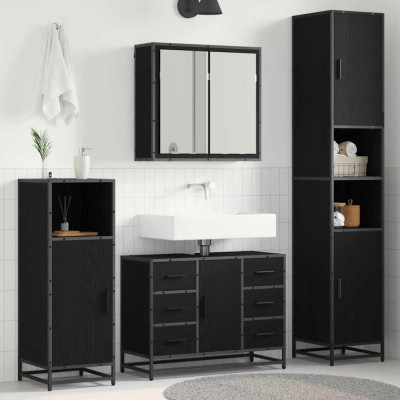 vidaXL Set de mobilier pentru baie 4 pcs Stejar negru 80 x 33 x 60 cm 3402316 foto