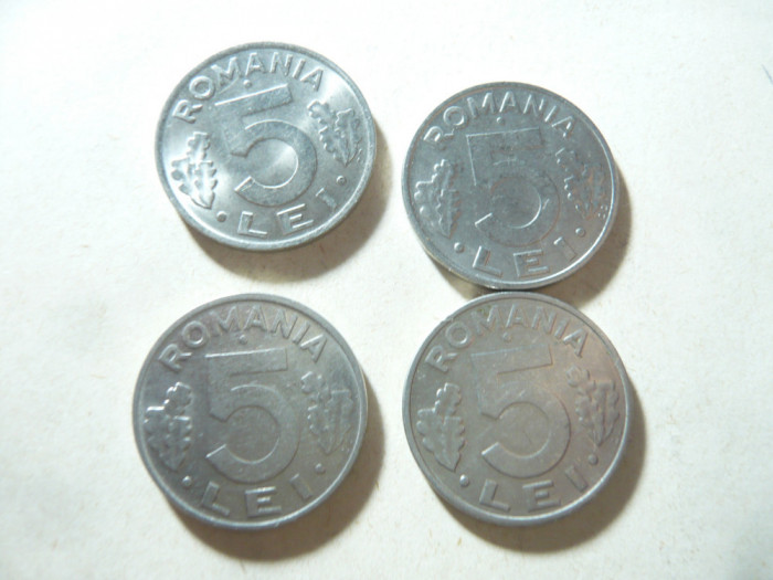 4 Monede 5 lei 1992 , 93 ,94 si 95 , cal. F. Buna