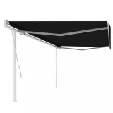 VidaXL Copertină retractabilă manual, cu st&acirc;lpi, antracit, 5x3,5 m