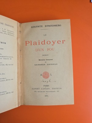 Le Plaidoyer d un Fou - Auguste Strindberg foto