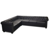 Cumpara ieftin Canapea Colțar Chesterfield 6 Locuri Piele Artificială Neagră 260x205 cm