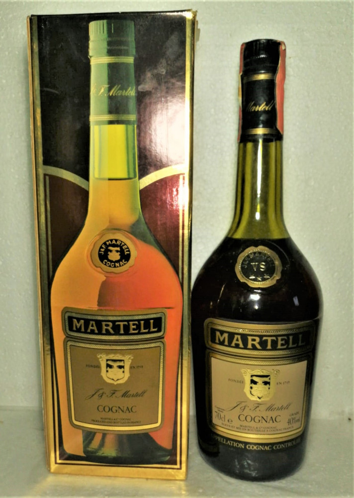 rare cognac MARTELL VS 3 STELLE, Cl 70 GR. 40 ANII 1980/90