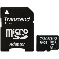 Card Transcend microSDXC 64GB Class 10 UHS-I cu adaptor SD foto