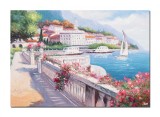 Cumpara ieftin Tablou pictat manual living, dormitor, Colt de rai, lacul Como, 100x70cm ulei pe panza in cutit efect 3D, Valentin Pop
