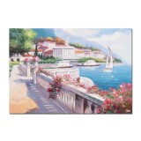 Tablou pictat manual living, dormitor, Colt de rai, lacul Como, 100x70cm ulei pe panza in cutit efect 3D, Valentin Pop