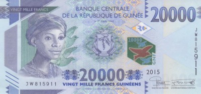 Bancnota Guineea 20.000 Franci 2015 - P50 UNC foto