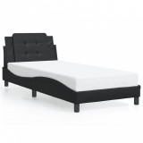 VidaXL Cadru de pat cu lumină LED, negru, 90x190 cm, piele ecologică